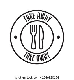 Take away badge. Vector linear illustration. Fast food icon.