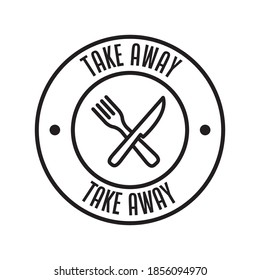 Take away badge. Vector linear illustration. Fast food icon.