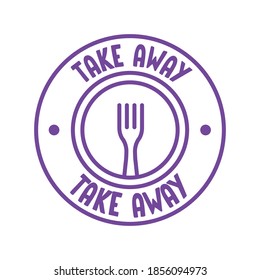 Take away badge. Vector linear illustration. Fast food icon.