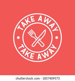 Take away badge. Vector linear illustration. Fast food icon.