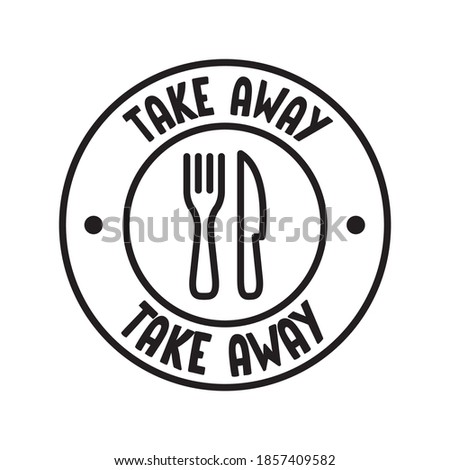 Take away badge. Vector linear illustration. Fast food icon.