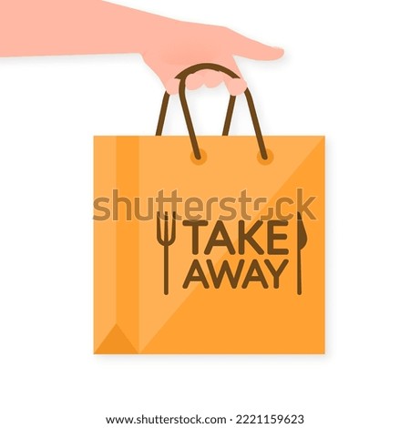 Take away bag in flat style. Coffee shop logo. Vector template