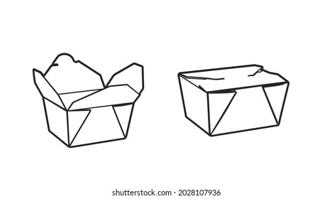 Take Away Boxes. Set of opened and closed take away boxes illustration