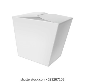 Take away chinese noodle box isolated on white background vector illustration. Packaging design element for branding.