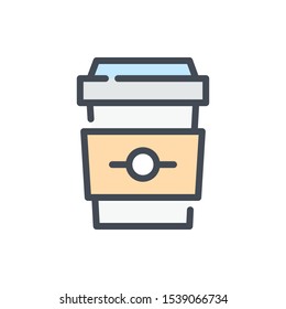 Take away coffee cup color line icon. Disposable cup of coffee vector outline colorful sign.