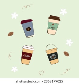 Take away coffee cup color flat vector in cartoon style. Food and drink concept. Take out drink.