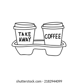 Take away coffee cup doodle illustration in vector. Take away coffee cup hand drawn illustration in vector. Takeout coffee cup illustration