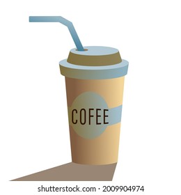 Take away coffee cup. coffee to go. Modern Vector flat cartoon illustration. Editable image isolated on white. For cafe, shop, Card, stickers, postcard, fabric, t-shirt, posters, gifts