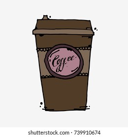 Take away coffee cup. Hand drawn vector stock illustration.