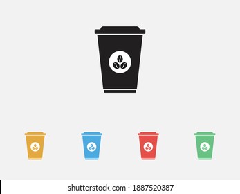 Take away coffee cup icon. Coffee cup take away vector icon. Filled vector icon. Set of colorful flat design icons
