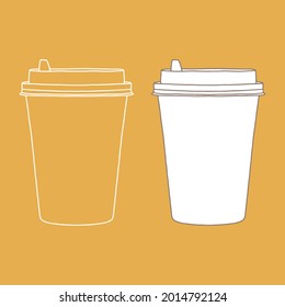 Take Away Coffee Cup Icon. A Cup To Carry. One Cup. Realistic Mockup. Delivery Service Concept. Copy Space. Linear, Vector, Realistic, Outline Illustration.