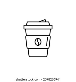 take away coffee cup icon, disposable plastic or polystyrene beverage sign, flat thin line style vector