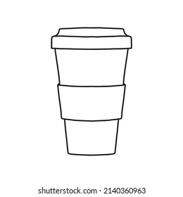 Take away coffee cup icon. A cup to carry. One Cup. Realistic Mockup. Delivery service concept. Copy space. Linear, vector, realistic, outline illustration.