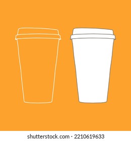 Take away coffee cup icon. A cup to carry. One Cup. Realistic Mockup. Delivery service concept. Copy space. Linear, vector, realistic, outline illustration.