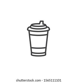 Take away coffee cup line icon. Milkshake linear style sign for mobile concept and web design. Hot drink paper cup outline vector icon. Symbol, logo illustration. Vector graphics