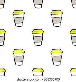 take away coffee cup seamless doodle pattern