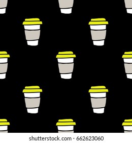 take away coffee cup seamless doodle pattern