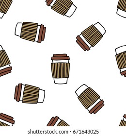 take away coffee cup seamless doodle pattern