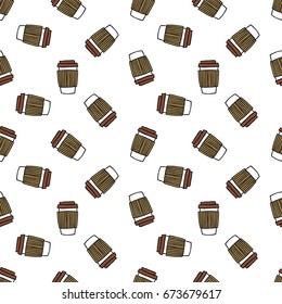 take away coffee cup seamless doodle pattern