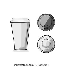 Take Away Coffee Cup, Sketch For Your Design. Vector Illustration