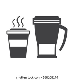 Take Away Coffee Cup And Thermos Travel Mug Outline Icons.