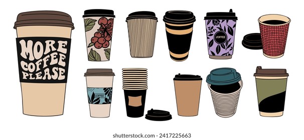 Take Away Coffee cups collection vector isolated.