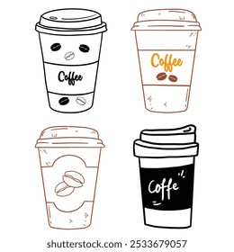 Take Away Coffee cups collection vector isolated. Hot coffee cup icon. Paper coffee cup icon isolated on white background.