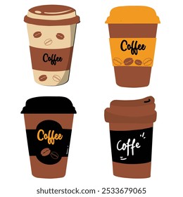 Take Away Coffee cups collection vector isolated. Hot coffee cup icon. Paper coffee cup icon isolated on white background.