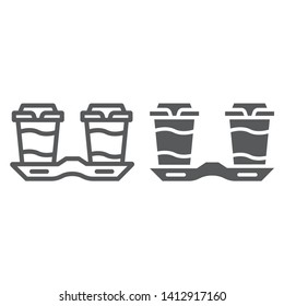Take away coffee cups line and glyph icon, drink and caffeine, coffee tray sign, vector graphics, a linear pattern on a white background, eps 10.