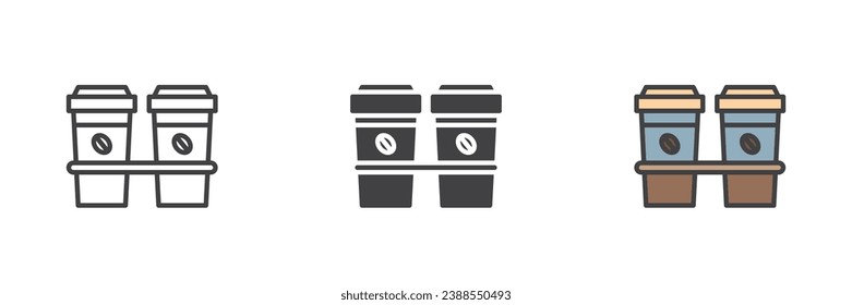 Take away coffee different style icon set. Line, glyph and filled outline colorful version, outline and filled vector sign. Symbol, logo illustration. Vector graphics