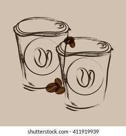 Take away coffee hand draw sketch vector illustration. 