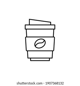 take Away coffee icon  in flat black line style, isolated on white 