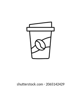 take Away coffee icon  in flat black line style, isolated on white 