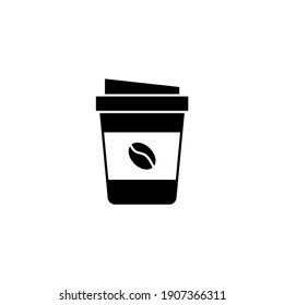 take Away coffee icon in solid black flat shape glyph icon, isolated on white background 