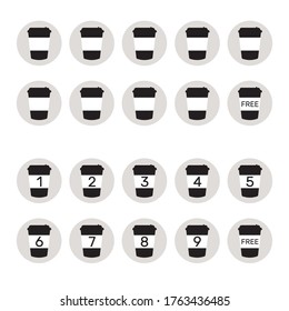 Take away coffee loyalty card concept. Buy 9 cups and get 1 for free template