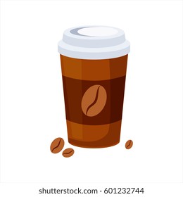Take Away Coffee Paper Cup, Street Fast Food Cafe Menu Item Colorful Vector Icon
