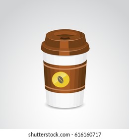 Take away coffee plastic mug isolated on white background. Vector art.