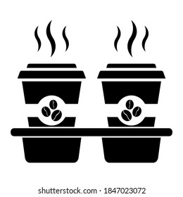 Take away coffee tray icon in trendy silhouette style design. Vector illustration isolated on white background.