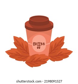take away coffeee with autumn leafs icon