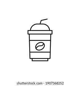 Icono de café en frío con estilo de línea negra plana, aislado en blanco 