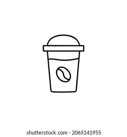 take Away cold coffee icon  in flat black line style, isolated on white 