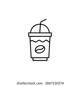 take Away cold coffee icon  in flat black line style, isolated on white 