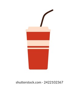 Take away cold soda drink in plastic cup with straw and lid vector illustration