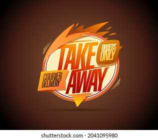 Take away, courier delivery, banner or poster vector mockup