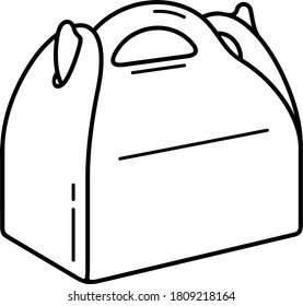 Take away craft cake box with handle.  Vector outline icon.