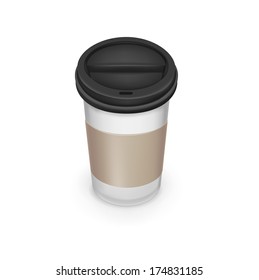 take away cup of coffee with cardboard isolated
