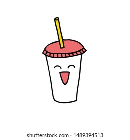 take away cup emoji doodle icon, vector illustration