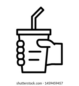 Tómate una taza con la mano. Estilo de contorno de trazo. Vector. Aislar sobre fondo blanco.