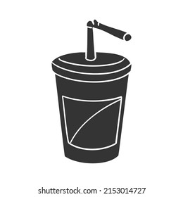 Take Away Cup Icon Silhouette Illustration. Drink Vector Graphic Pictogram Symbol Clip Art. Doodle Sketch Black Sign.