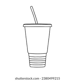 Take away cup with straw mockup. Linear, vector realistic. Outline stock illustration.